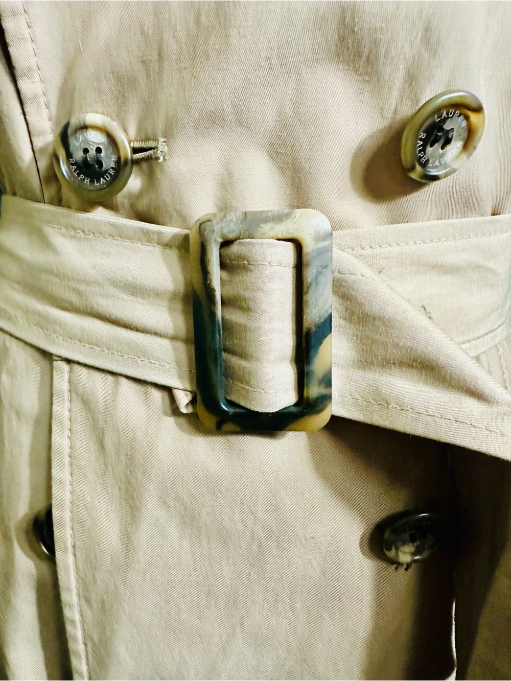 Lauren Ralph Lauren Khaki Double Breasted Belted Trench Coat XL - Picture 7 of 10